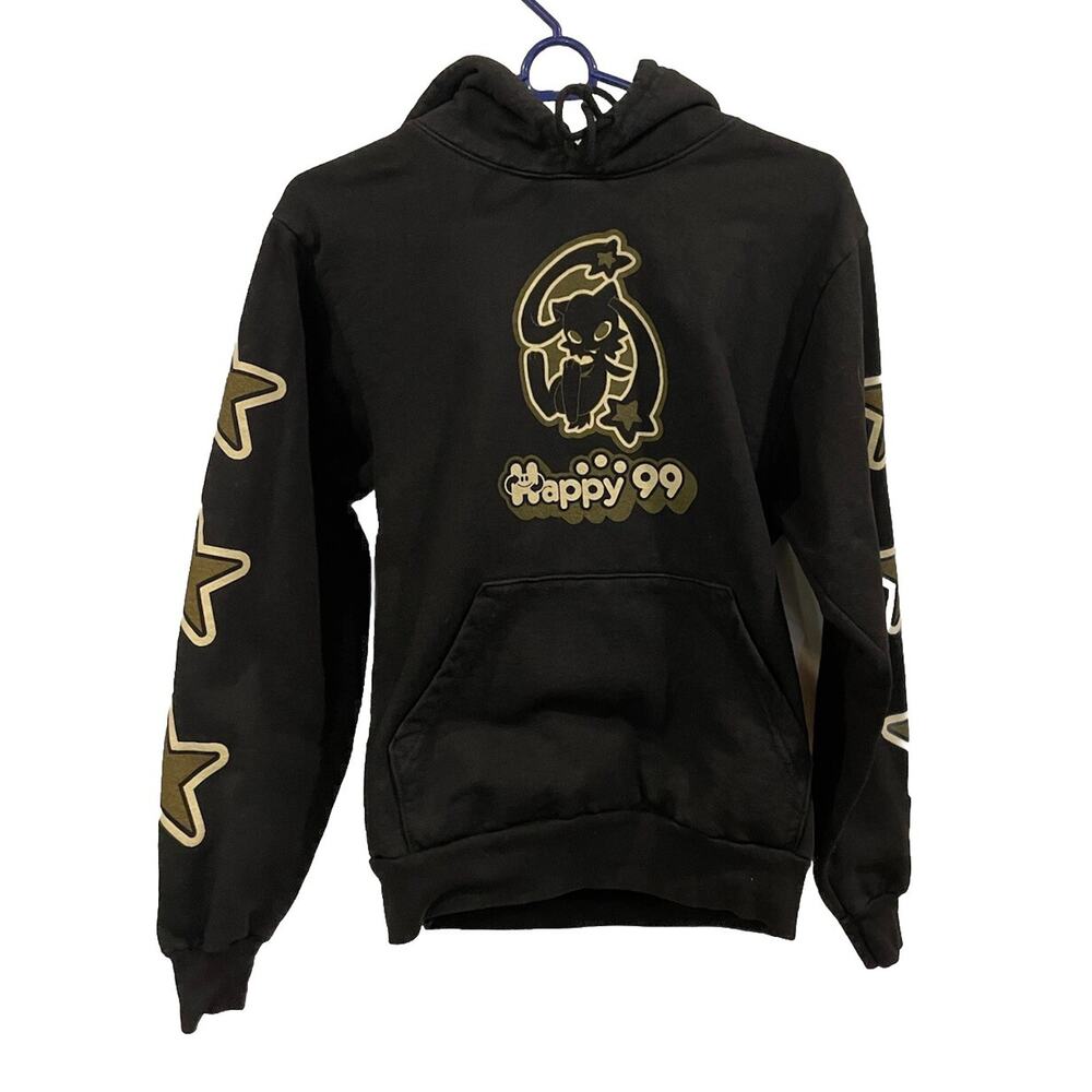 Happy99 Puff Print Black & Beige Graphic Hoodie Sz X-Small -Excellent Condition - Picture 2 of 15